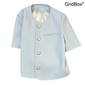 여성정장세트 여름 크롭자켓 GirdBox 파란색 반소매 자켓 명숙룩 법식셋투