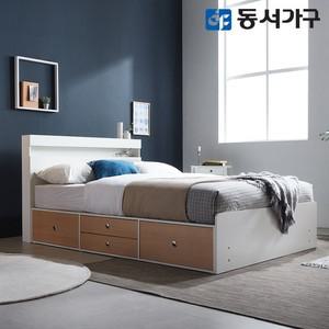 동서가구 비드가 수납 LED 2단 서랍 퀸 Q 침대+편백황토숯 양면 매트리스 DF643300