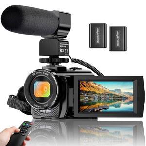 비디오 카메라 유튜브 브이로그 레코더 FHD 1080P 24.0MP 3.0인치 270도 회전 화면 마이크, 리모컨 및 배터리 2개 포함 16배 디지털 줌 캠코더
