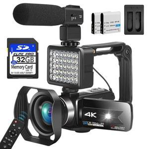 캠코디 비디오 카메라 캠코더, 4K 56MP 60FPS, IR 나이트 버전 플립 스크린 16X 줌 WiFi, 브이로그 유튜브 레코더 카메라, 마이크 플래시 렌즈 후드 안정기 2 배터리 32BG 2.4G 리모컨 충전기