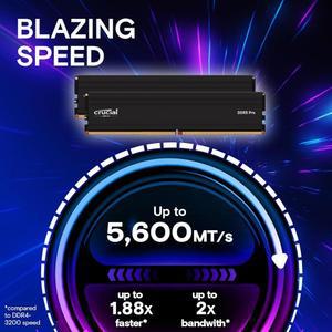 [정품] Crucial Pro RAM 64GB 키트 (2x32GB) DDR5 5600MHz (또는 5200MHz 또는 4800MHz) 데스크탑 메모리 C