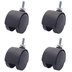 듀얼 휠 회전식 캐스터 나사 스템 블랙 6mm 40mm