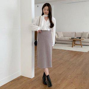 [옷자락]여자 캐주얼 오피스룩 백슬릿 기모 밴딩 롱스커트_P353355119