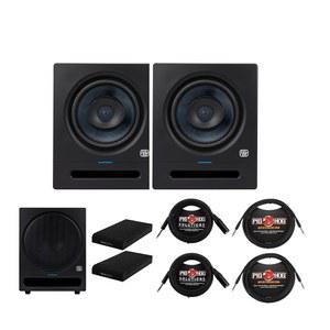 1 /4인치 TRS 케이블, 1 /4인치 TRS 남성용 TRS-XLR, 스튜디오 서브우퍼 및 스피커 격리 패드가 포함된 PreSonus Eris Pro 6 6인치 액티브 동축 양방향 스튜디오 모니터(8개 품목)