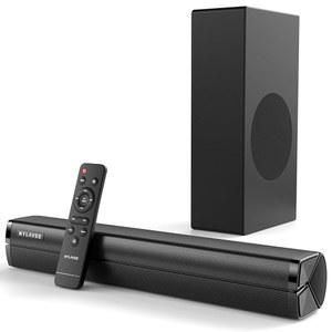 유선 서브우퍼가 있는 스마트 TV용 Nylavee 2.1ch 사운드 바, 100W 서라운드 블루투스 16인치 소형 딥 베이스 TV 스피커, HDMI-ARC /Coaxial /AUX /TV, PC, 프로젝터용 USB 연결