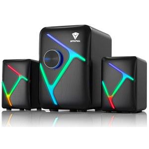 서브우퍼가 장착된 데스크톱용 SPKPAL 2.1 컴퓨터 스피커, 11W 스테레오 사운드가 다이내믹 RGB PC 노트북, 태블릿, 모니터, 휴대폰용 3.5mm AUX-인 USB 전원 멀티미디어 스피커 시스템