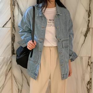 여성 히든포켓 데님 오버핏 코튼 자켓