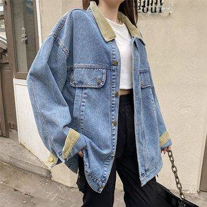 배색 카라 데일리 루즈핏 여성패션 클래식 청자켓 (WFH47FF)