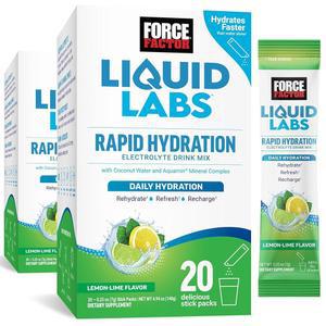 FORCE FACTOR Liquid Labs 전해질 파우더 패킷 - 레몬 라임 - 5가지 필수 전해질, 비타민, 미네랄 및 항산