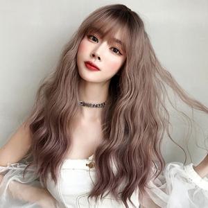 로맨틱 여성가발 물결펌 긴머리 통가발 (애쉬핑크)