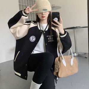 프린팅 루즈핏 1컬러 여자 캐주얼 배색 야구점퍼 (WFHQ9XJ)