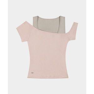 KISYNING Off-Shoulder Cling Layered Sleeve Top (Pink)