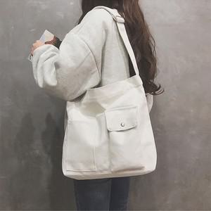 데일리 에코백 더블 포켓 캔버스 가방 여성 면 무지 크로스백 메신저백