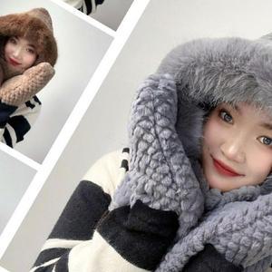 퍼후드 방한 일체형 머플러 핸드포켓 롱 모자 목도리