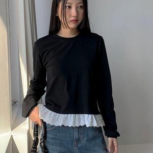 아트박스/신상오픈런 프릴티셔츠 라운드넥 스칼럽 레이스 레이어드티