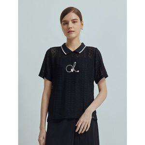 [하프클럽/크로커다일레이디]블랙 크로커 로고 카라넥 반팔 티셔츠 CLBMTS206