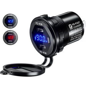 차량용 시거잭 충전기 90W 고속 12V 24V PD 포트 LED 디스플레이 자동차 보트 rv용 핸드폰 충전 스위치 ON/