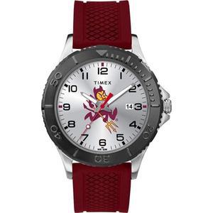 타이맥스 Timex Tribute 남성용 대학 게이머 42mm 시계 애리조나 스테이트 선 크림슨 실리콘 스트랩 주 태