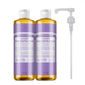 닥터브로너스 라벤더 퓨어 캐스틸 솝 세안 바디 클렌저 475ml x 2 + 펌프, 475ml,
