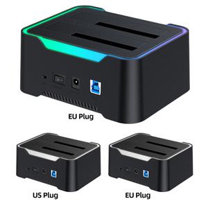 외장 하드 드라이브 도킹 스테이션 5Gbps 듀얼 베이 HDD 전원 어댑터 인클로저 2.5 3.5 인치 SATA SSD용 12