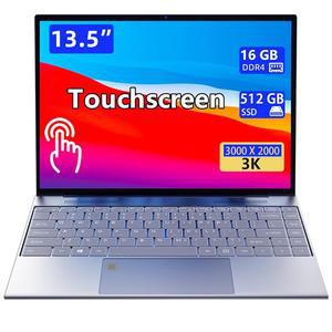 Exilapsire 13.5인치 휴대용 터치스크린 노트북 (16GB RAM 512GB SSD) 3K (3000x2000) IPS 셀러론 N95 프로
