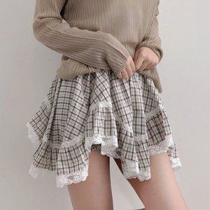 [입꼬][속바지O]타임 언발 체크 미니스커트2color