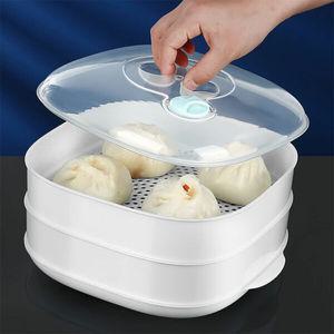 간편 전자레인지 스팀 찜냄비 2단 흰색 대형 25cmx22cm N611