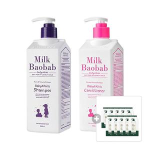 밀크바오밥 베이비앤키즈 샴푸&컨디셔너 기획구성(샴푸 500ml, 1개+컨디셔너 500ml, 1개) + 증정 (시카 리프레싱 샴푸 10g, 10개)