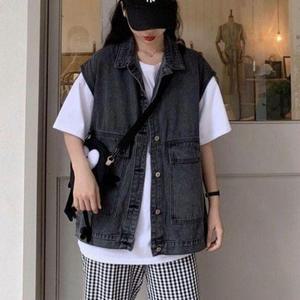 여자 데님 루즈핏 조끼 사계절 베스트 캐주얼