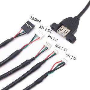 1Pcs 30CM Dupont 5Pin 2.54mm 여성 USB 유형 A 어댑터 마더 보드 연장 케이블 나사 패널 마운트 구멍