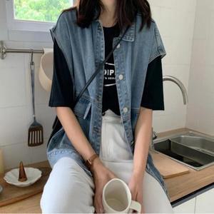 데일리 패션 조끼 루즈핏 데님 간절기룩 여성 (3evel)
