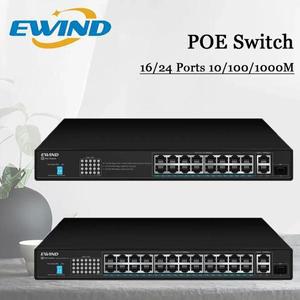EWIND POE 스위치 16/24 포트 NVR 카메라용 AI 스마트 10 100 1000Mbps 업 링크 RJ45 1 1000M SFP 슬롯