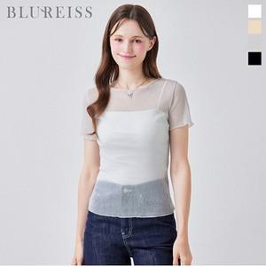 [블루레이스] 시스루 웨이브 트리밍 펄 티셔츠_B5M1TS6921