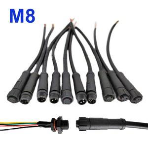 M8 방수 커넥터 버트 패널 플러그 항공 산업 전원 케이블 LED 야외 램프 와이어 2핀 3핀 4핀