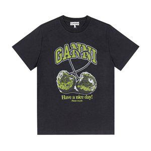 [가니]GANNI T4292 252 그린 체리 로고 프린트 여성 반팔티