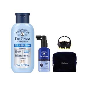 닥터그루트 스칼프솔루션 익스트림쿨링 토닉, 80ml, 1개 + 샴푸 쿨멘솔,180ml, 1개  + 증정 ( 벨벳파우치 1개 + 밀도케어 두피브러쉬, 블랙, 1개 )