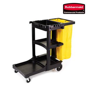 러버메이드 카트 제니터 3단 청소카트 병원 호텔 리조트 건물 학교 Rubbermaid 다용도 운반 이동식 청소용 웨건 저소음바퀴 브레이크형 3종