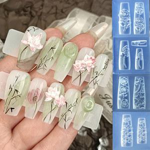 다목적 매력 장미 연꽃 3D 네일 몰드 투명 조각 실리콘 DIY 쥬얼리 아트 4X3 4CM 1PC
