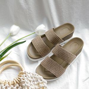 [쥬드] 5.5cm 통굽 웨지뮬 쿠션좋아 가보시 스트랩슬리퍼 나폴리 밴딩 슬리퍼