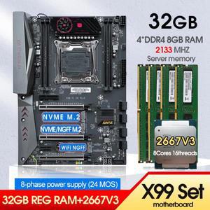 JINGYUE X99 TI D4 마더보드 세트, LGA 2011-3 키트, Xeon E5 2667 V3 CPU 키트, 4*8GB = 32GB DDR4 2133MH