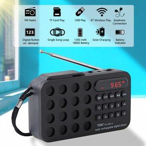 충전식 휴대용 FM 라디오 미니 소형 태양광 블루투스 무선 스피커 지지대 USB TF 카드 MP3 음악 플레이어