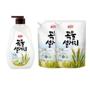 트리오 곡물설거지 우리밀 용기 750ml x 1개 + 리필 1.2L x 2개