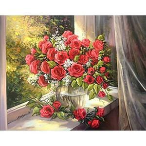 [JHQSRIB1_52AG]옆 장미화병 (패브릭) 보석십자수 40x50