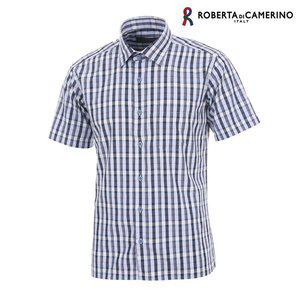 [Roberta di Camerino]TC 포인트 멀티 체크 일반핏 블루 반소매 셔츠 RM2-205-2