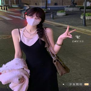 여성 썸머 비치룩 나시 롱 원피스 투피스 홀터넥 니트 여장 봄 블랙