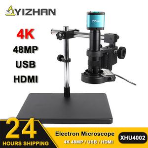 4K 48MP USB HDMI 디지털 비디오 전자 현미경 카메라 130X 150X 180X 줌 C 마운트 렌즈 LED 라이트 실험실