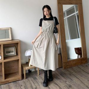 여성 허리스트링 아노락 사이드포켓 나시 롱 원피스