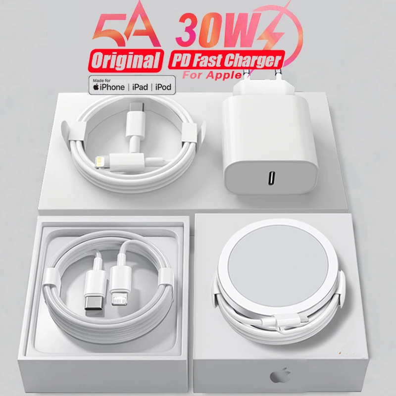애플 오리지널 Magsafe 무선 충전기 아이폰 15 14 13 12 11 프로 맥스 SE 미니 X XS XR 8 플러스 고속 충전 타입 C 라이트닝 케이블