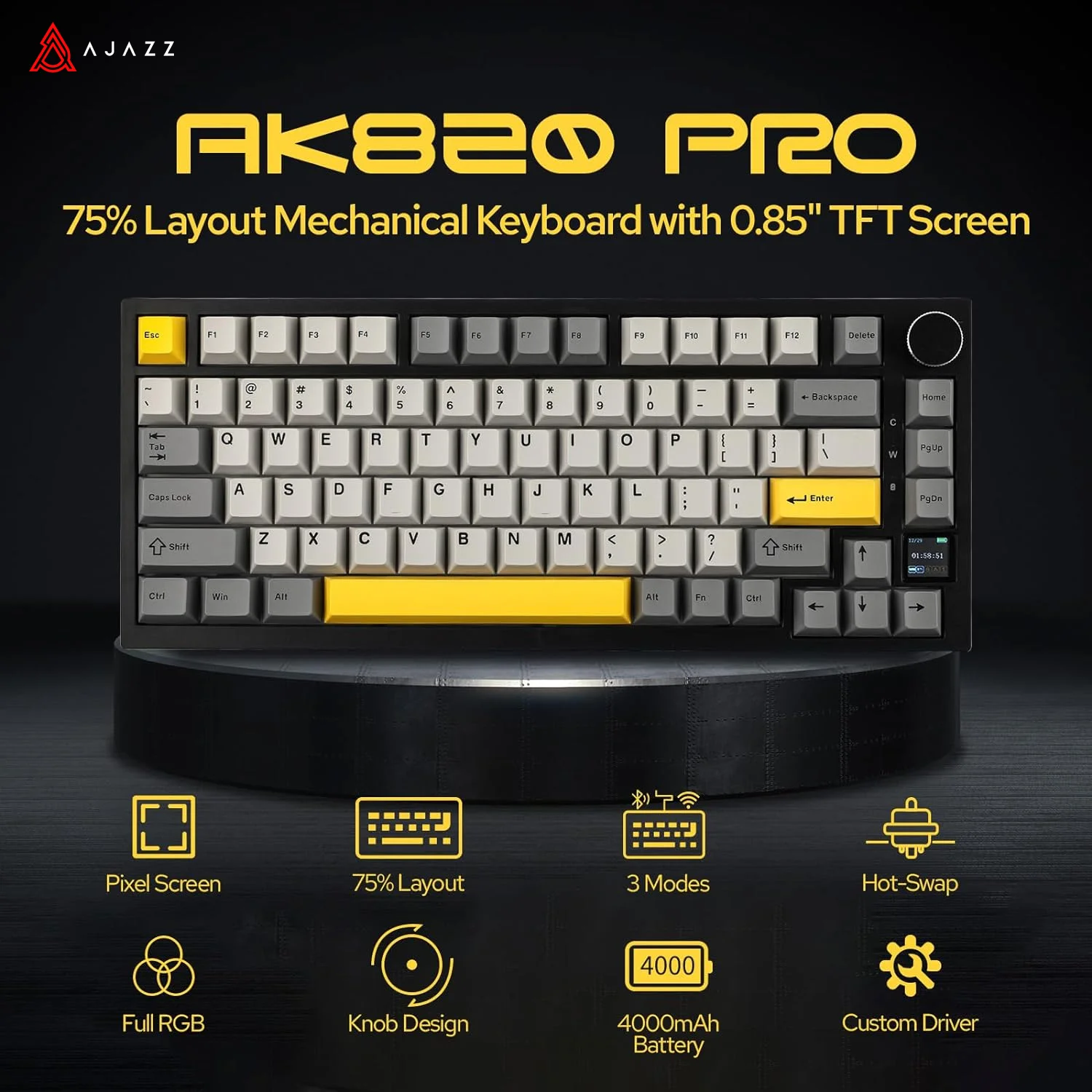 Ajazz AK820/AK820Pro 게임용 기계식 키보드 Bluetooth 5.1/무선/C 유선 맞춤형 키보드(노브 핫 스와핑 가스켓 포함)