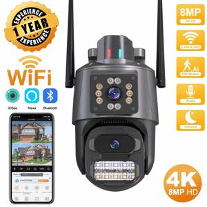 실외 무선 6K 8MP WiFi 보안 카메라 ICSee 스마트 3렌즈 8배줌 PTZ 비디오 감시 IP 카메라 CCTV 자동 추적